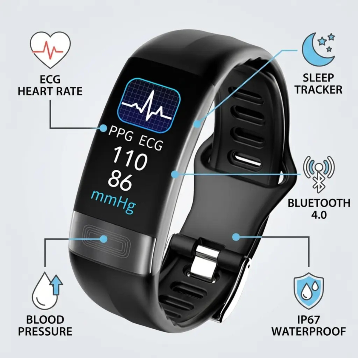 Smartwatch met Bloeddrukmeter, ECG, Hartslagmeter, Zuurstofsaturatie en Slaaptracking - Gezondheidsmonitor
