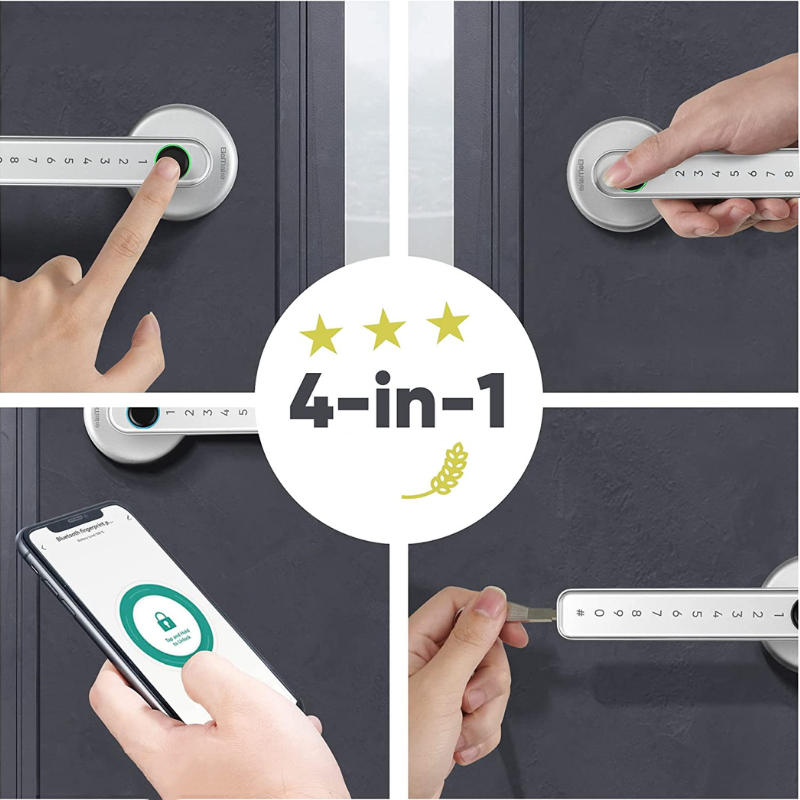 Vingerafdrukslot Deur Biometrisch Deurbeslag Roestvrij Staal ABS 12,5 x 6 x 3 cm Oplaadbare Accu Encryptie Zwart