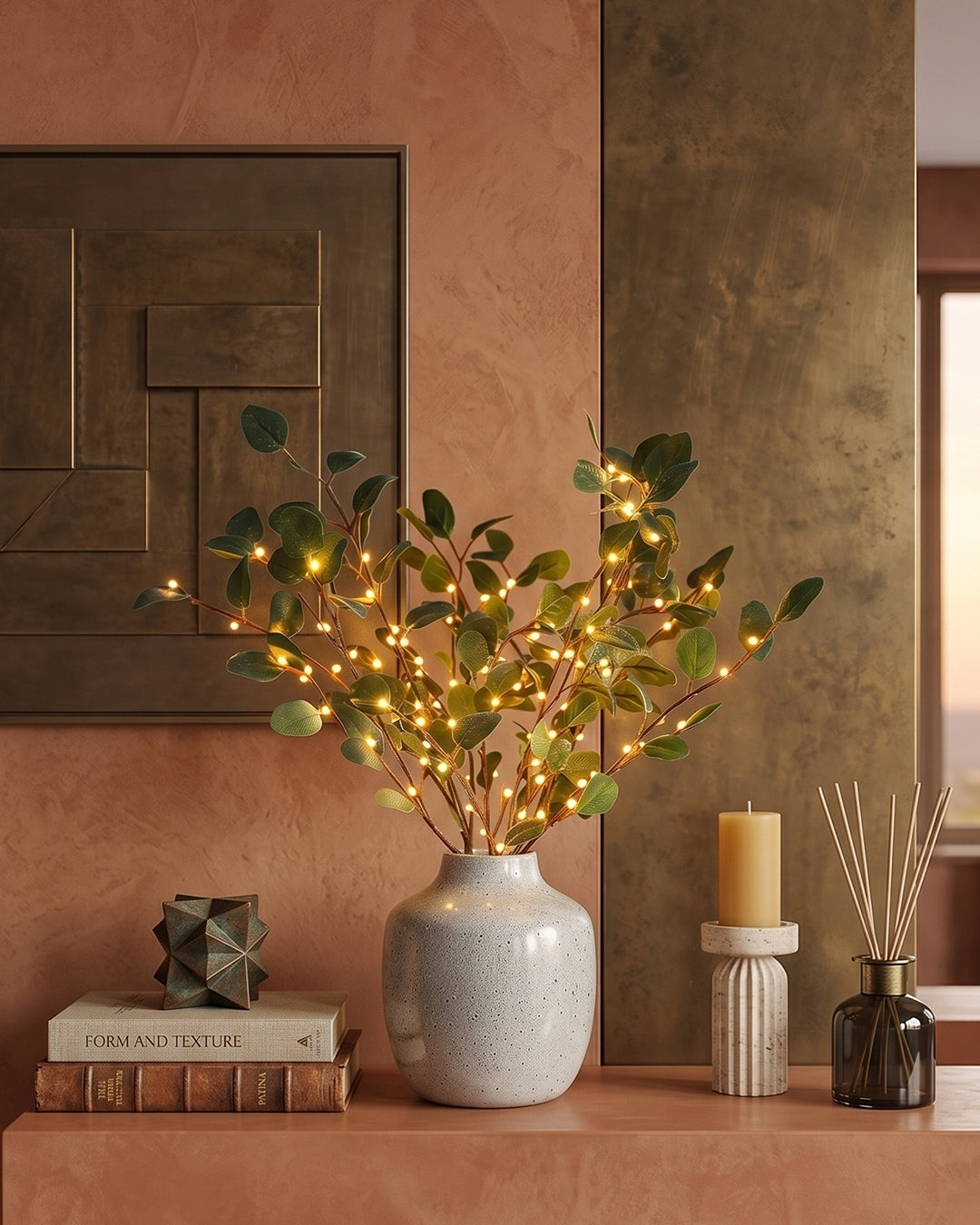 Decoratieve LED Verlichtingstak met Natuurlijke Bloesemvorm 70cm - Flexibele Sfeerverlichting voor Vazen en Schoorsteenmantels