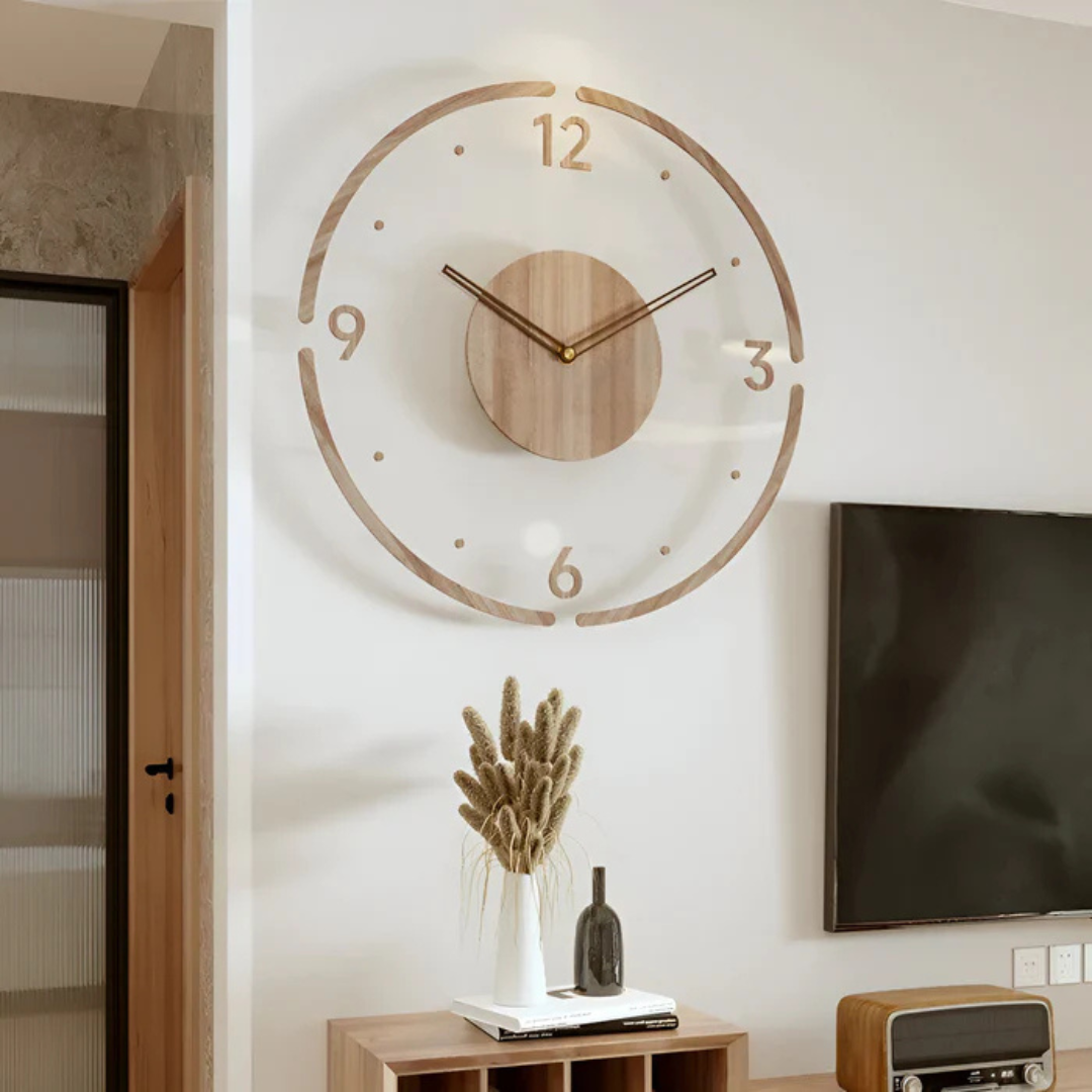 Stille Wandklok 30cm Acryl & Hout Geruisloos Uurwerk Scandinavisch Design Woonkamer Slaapkamer Kantoor