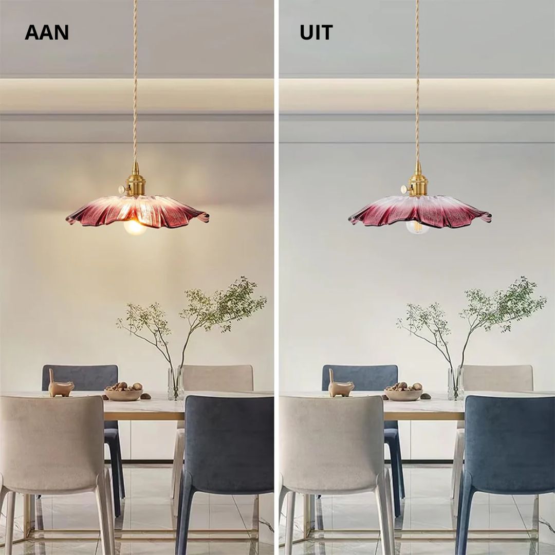Cullivan Bloemvormige Hanglamp - Glazen Hanglamp met Gouden Fitting voor Woonkamer & Eetkamer