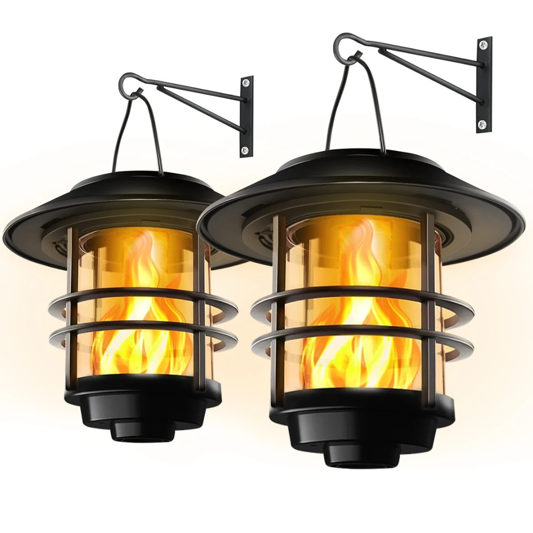 Solarlantaarns met Flammeneffect voor Tuin en Veranda - Atmosferische Wandverlichting 2 Stuks
