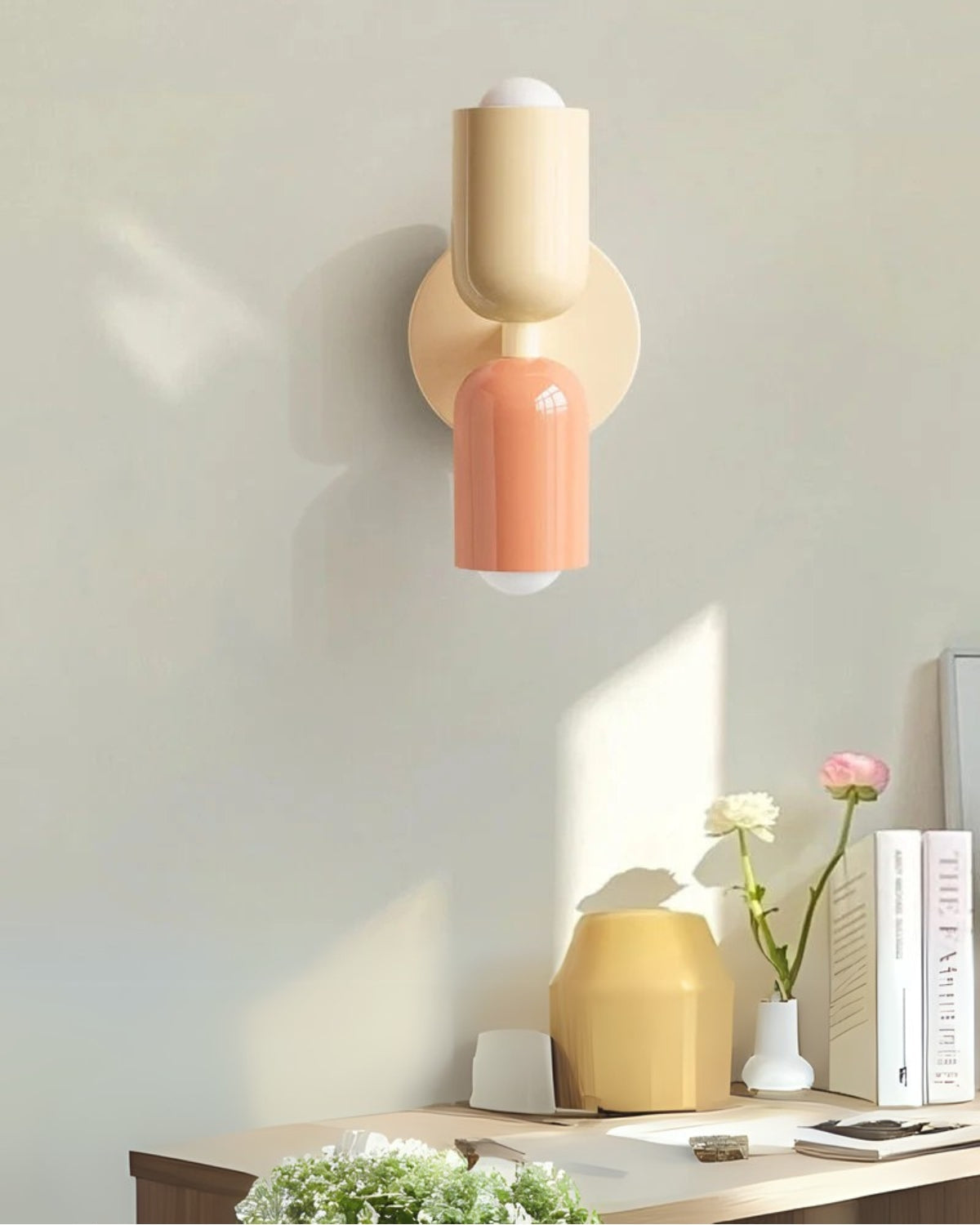 Dubbele Wandlamp met Ronde Lampenkappen - Modern Design in Groen, Beige, Rood of Roze - Sfeerverlichting voor Slaapkamer, Woonkamer en Hal