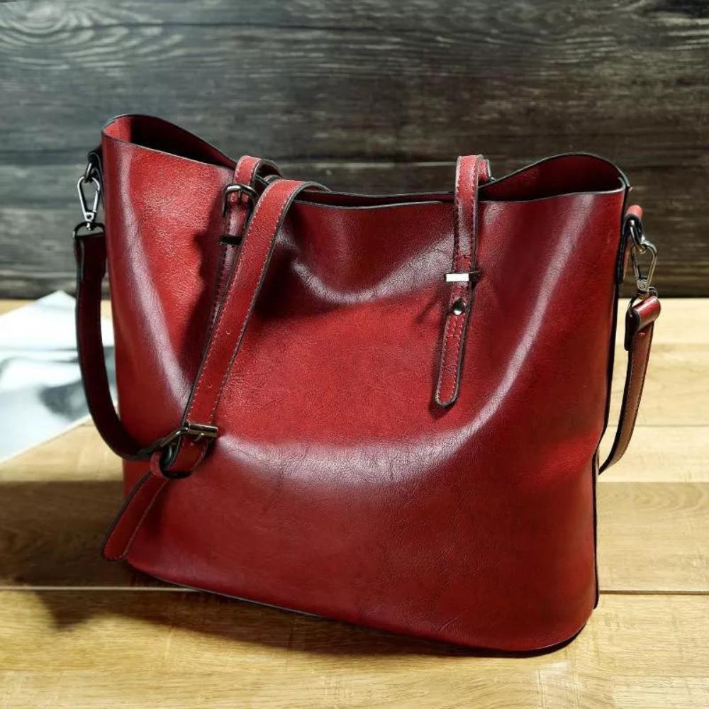 Vintage Leren Schoudertas Dames met Verstelbare Riem Echt Leder Handtas Klassiek Retro Design Elegante Dagtas