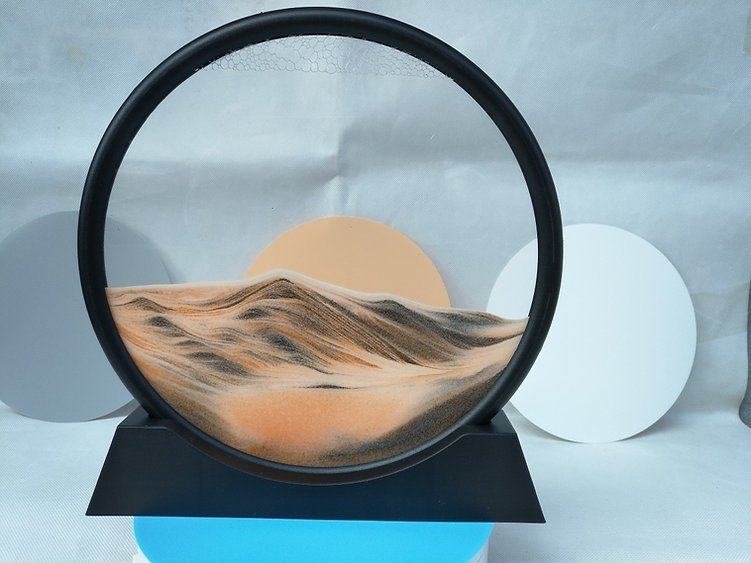 3D Zandkunst Schilderij met Stromend Zandeffect - Decoratief Glazen Kunstobject - Bewegende Zandpatronen in Glas - Rustgevende Bureaudecoratie