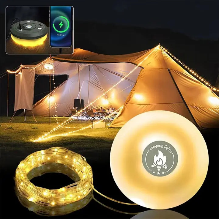 4-in-1 Multifunctionele Campinglamp USB Oplaadbaar met RGB Lichtslinger en Powerbank Functie Magnetisch