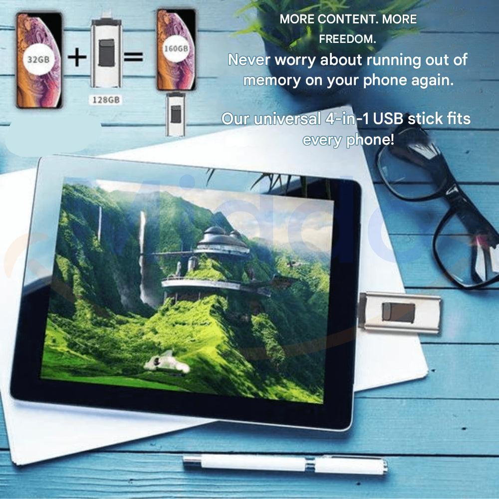 USB-Stick 4-in-1 Universeel 16GB-1TB Metaal Lightning USB-C Micro-USB Compatibel Android iOS Windows macOS