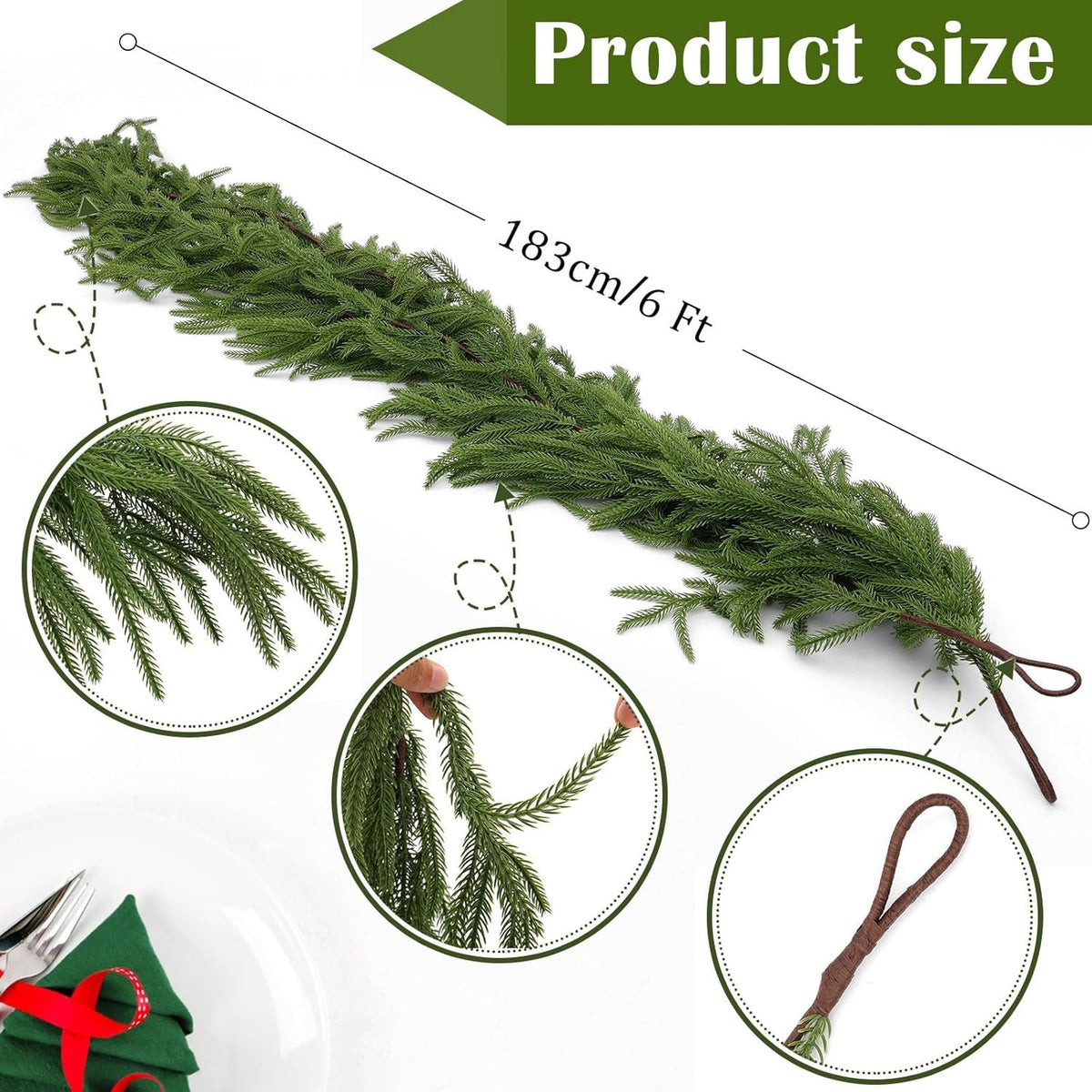 Kunstkerstslinger Dennentakken 120-270cm Dicht Groen Buigbaar Decoratief Binnen Buiten Deur Trap Haard Decoratie