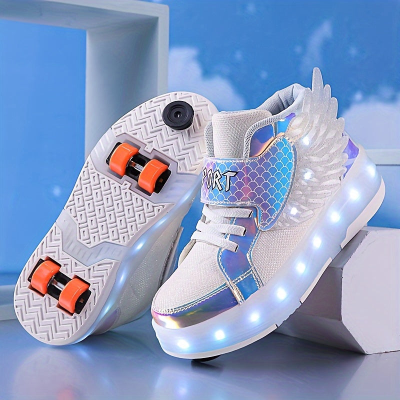 Lichtgevende Rolschaats Sneakers met Vleugels - USB Oplaadbaar voor Meisjes en Tieners