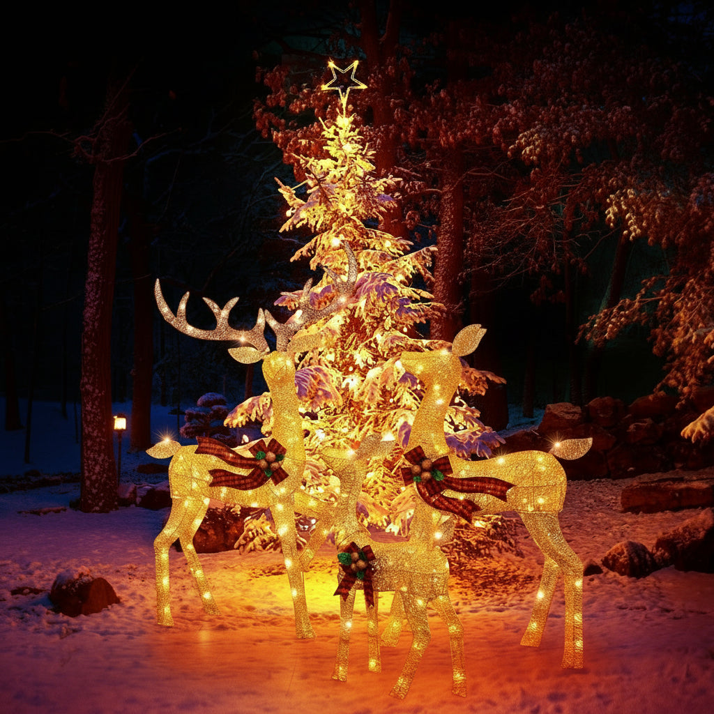 Verlichte Rendierenfamilie LED Tuindecoratie Set Waterdicht Kerst Buitenverlichting 3-delig Warm Wit
