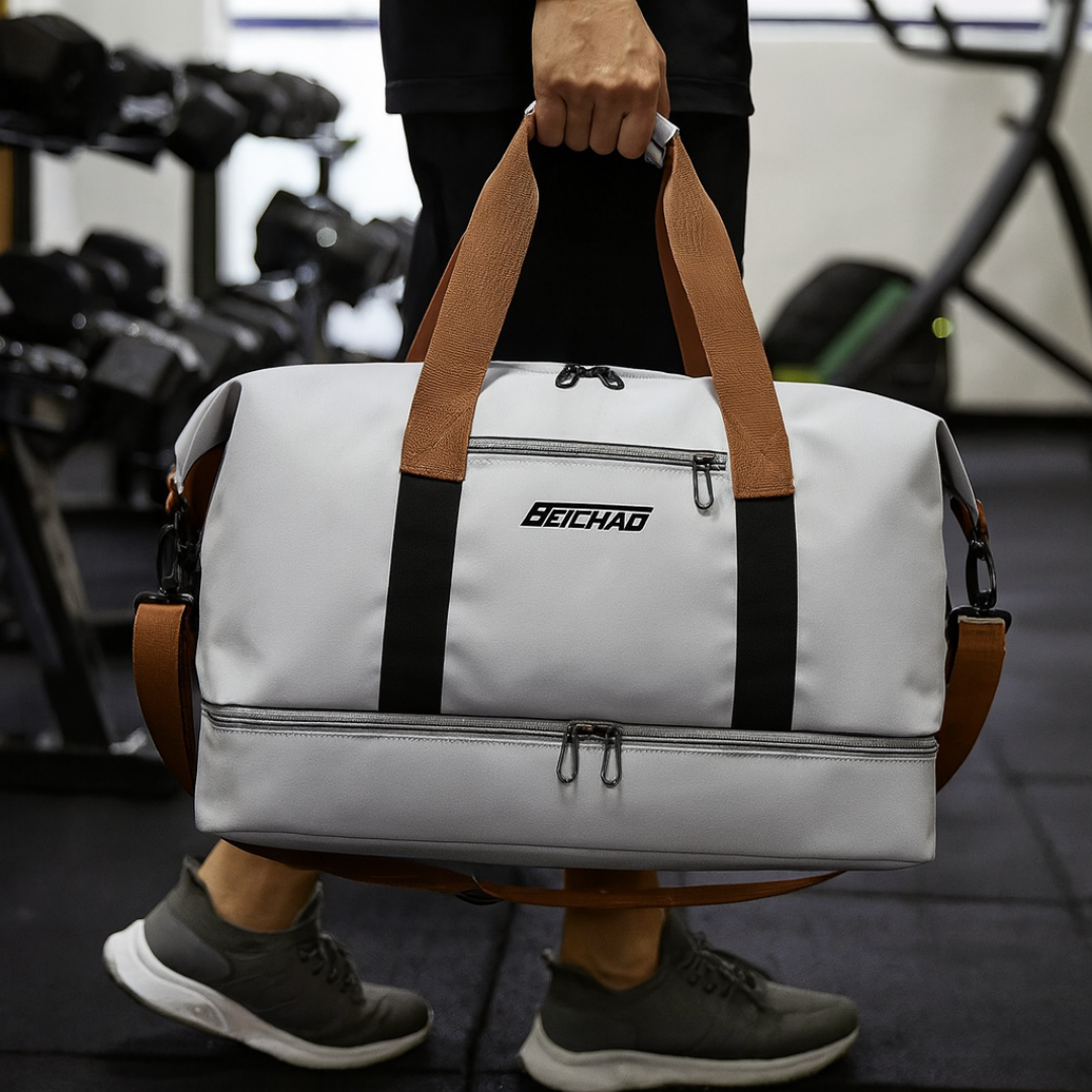 Sporttas met Schoenenvak en Natte-Droge Scheiding 46x25x28cm Oxford Stof Trolley Bevestiging Gym Fitness