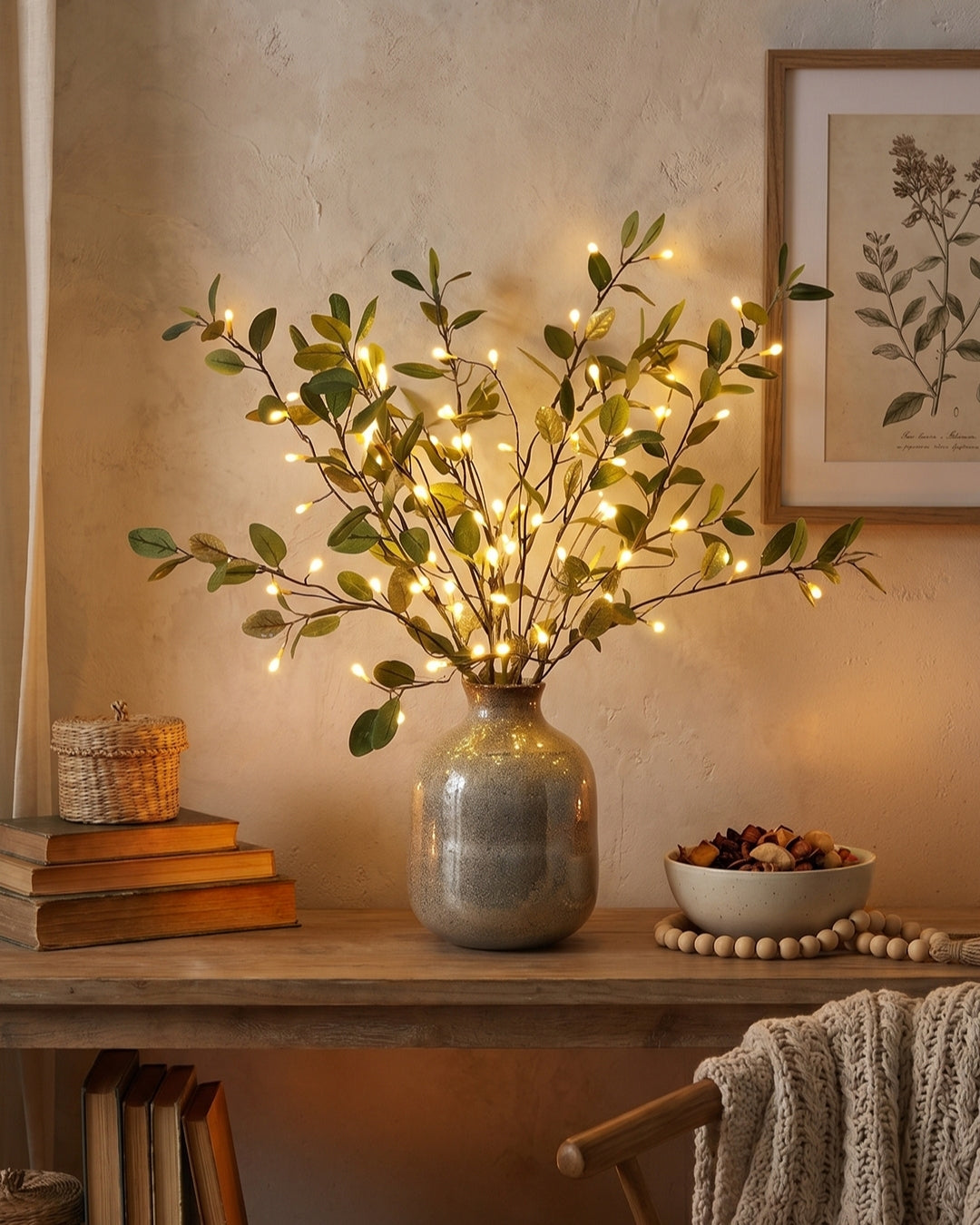 Decoratieve LED Verlichtingstak met Natuurlijke Bloesemvorm 70cm - Flexibele Sfeerverlichting voor Vazen en Schoorsteenmantels