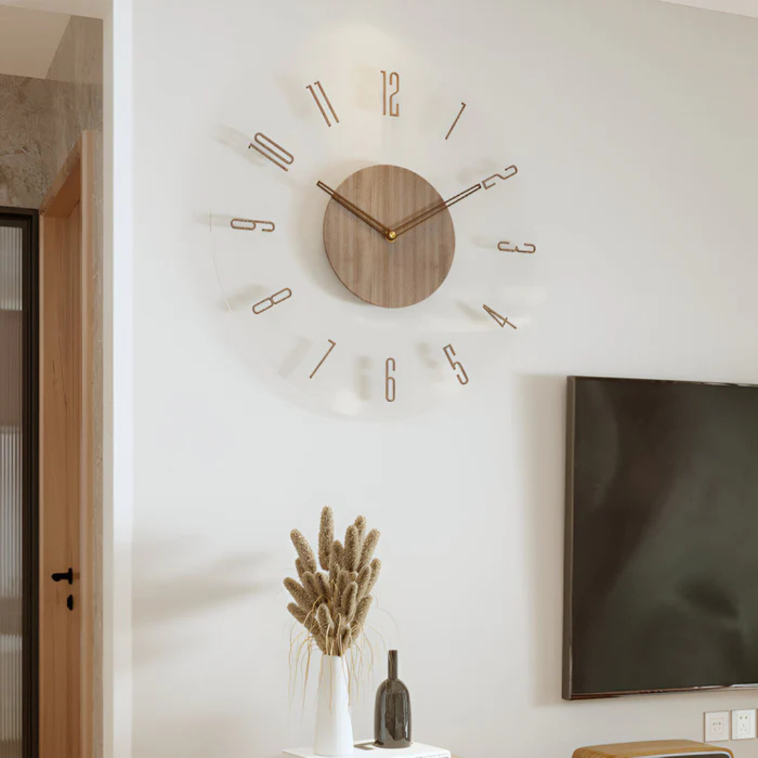Stille Wandklok 30cm Acryl & Hout Geruisloos Uurwerk Scandinavisch Design Woonkamer Slaapkamer Kantoor