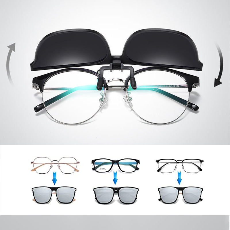 Magnetische Zonnebril Clip-On voor Brillen - Polariserend UV400 Anti-Reflectie - Lichtgewicht Legering - Omhoog te Klappen Kliplens voor Autorijden en Outdoor