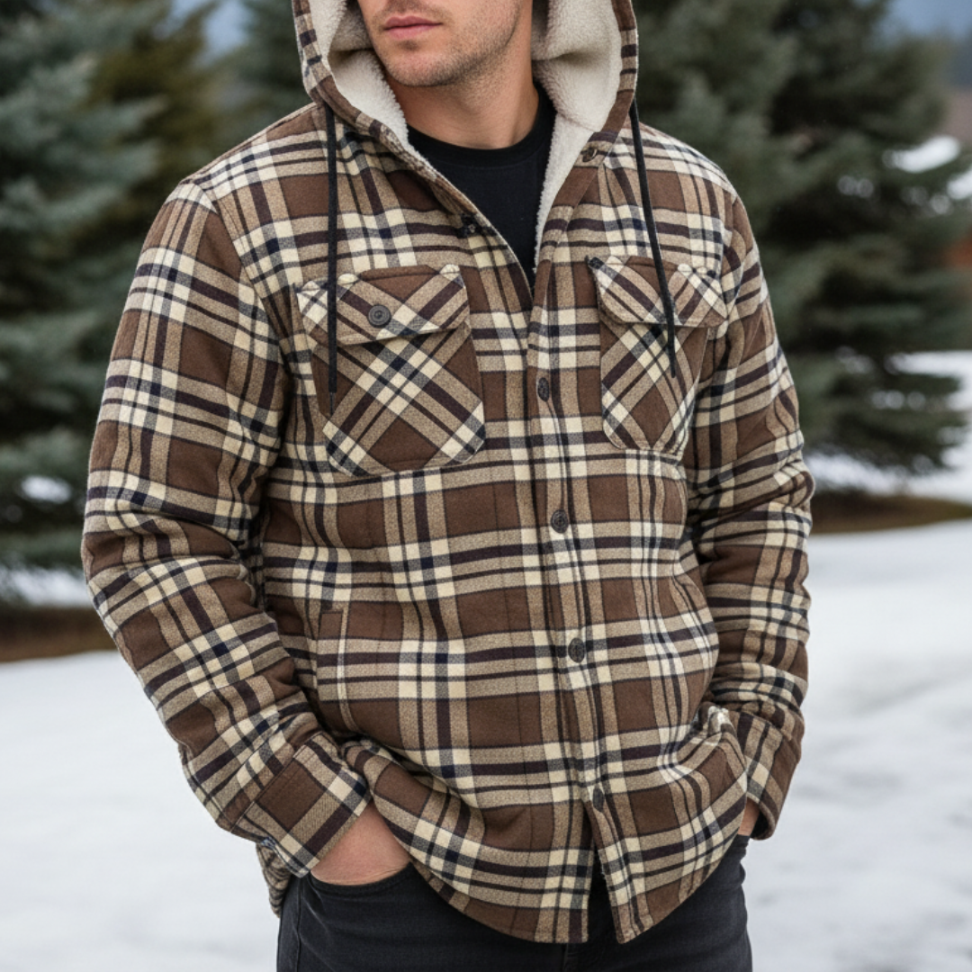 Gevoerde Flanel Overshirt Heren Geruit Overhemdjack Capuchon Warm Winterjas Herfst Outdoor Werkkleding
