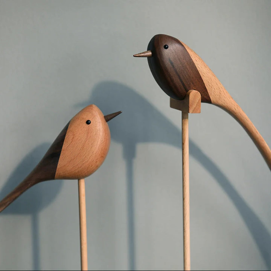 Houten Vogelsculpturen Set van 2 Stuks Scandinavisch Design Decoratief Roodhouten Interieurobject Woonkamer