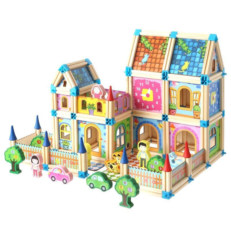 Houten Poppenhuis Bouwset Zelfbouw Kinderspeelgoed 268-298 Onderdelen Educatief Creatief Fantasiespel