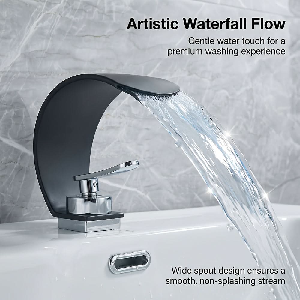 Waterval Wastafelkraan Gebogen Chroom RVS Spiegelfinis Ééngreeps Eengatsmontage Moderne Badkamer Kraan