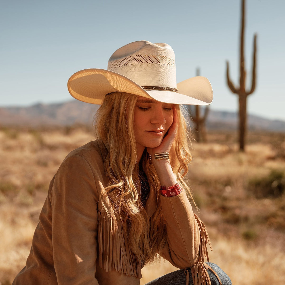 Cowboyhoed van Stro met Lederen Band en Metallic Accenten - Verstelbaar 58-60 cm