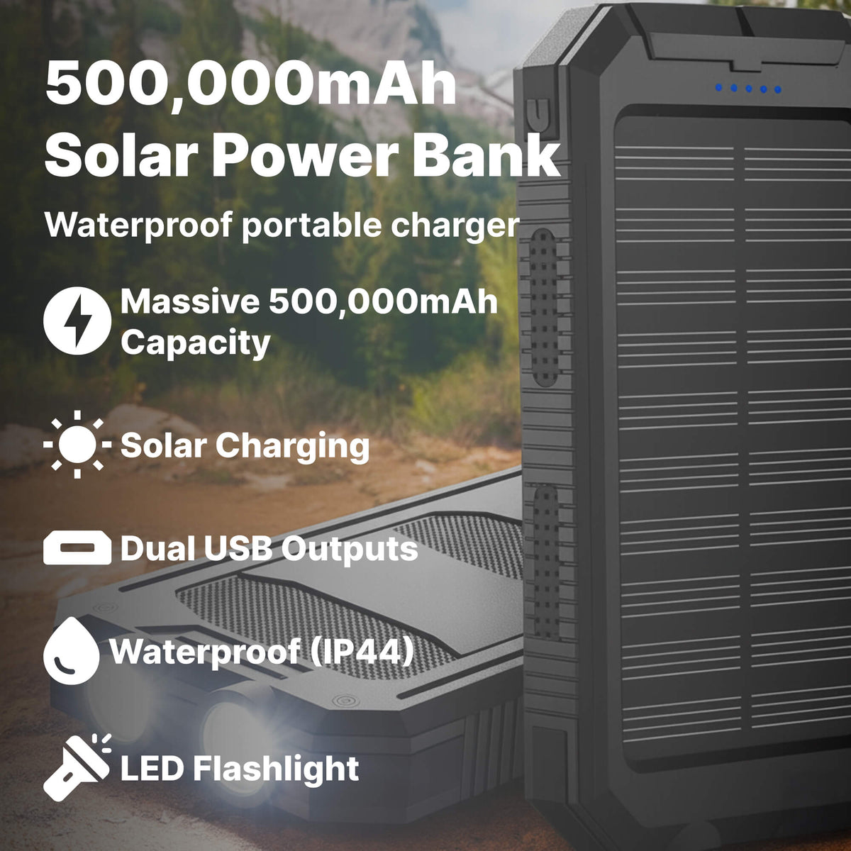 Powerbank Zonnepaneel Noodstroom 500000mAh Waterdicht Dual USB LED Zaklamp voor Stroomuitval Thuis