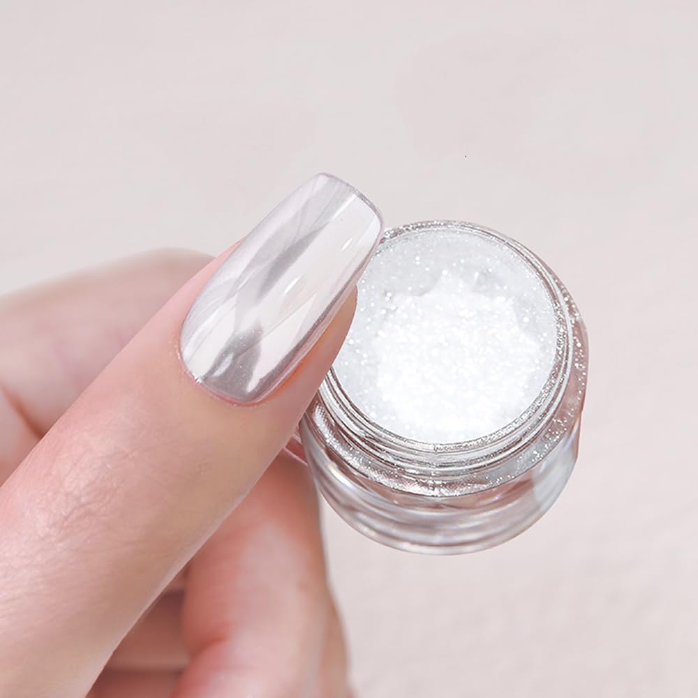 Chroompoeder voor Nagels Zilver - Spiegeleffect Nagelpoeder voor Gel en Acryl