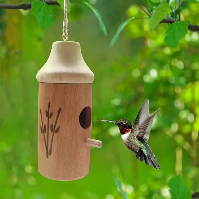 Houten Kolibrihuisje met Natuurlijk Ontwerp - Handgemaakte Nestplek voor Vogels