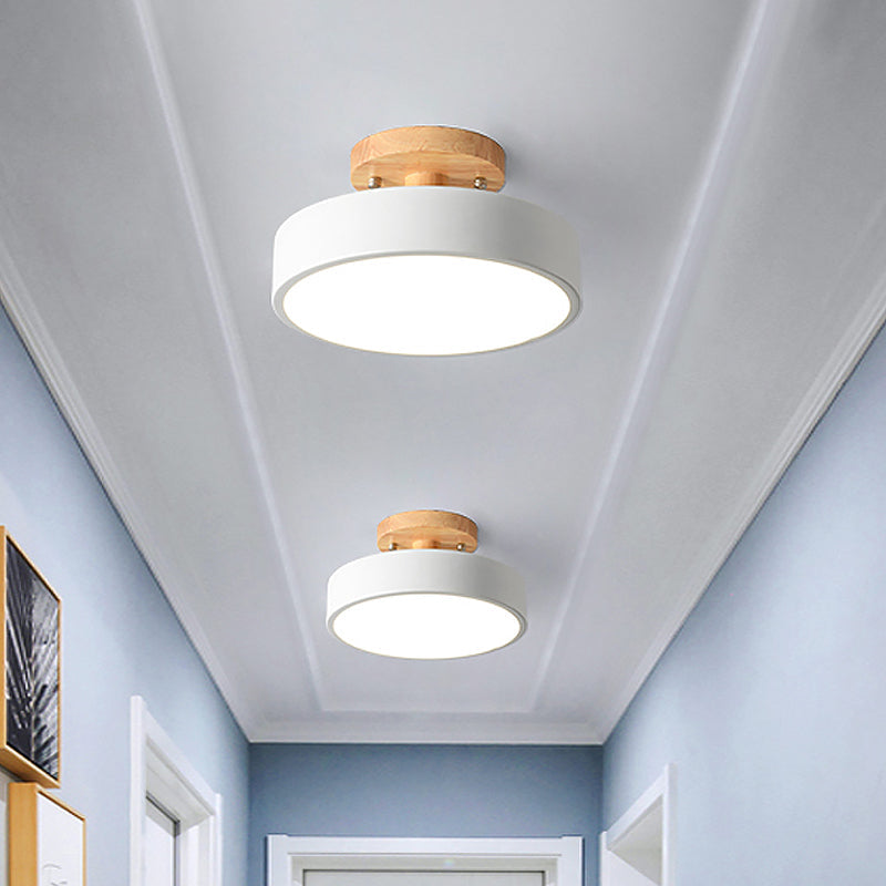 Nordic Plafondlamp Metaal & Hout LED Dimbaar Groen Wit Grijs Zwart voor Gang Slaapkamer 20cm Scandinavisch Design