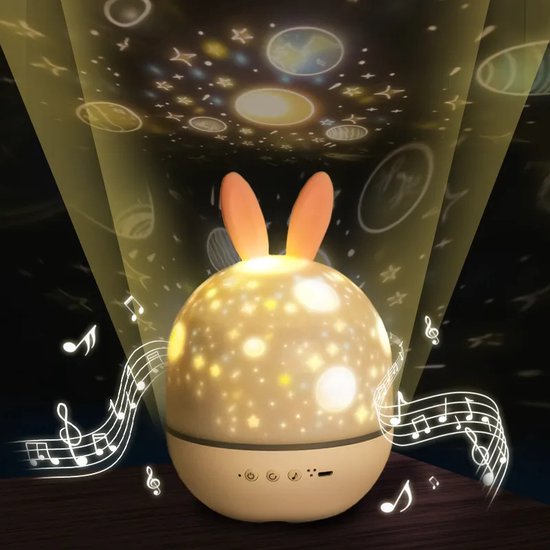 Sterrenprojector Nachtlampje Konijn & Hert met Muziek en USB-Oplader voor Kinderkamer