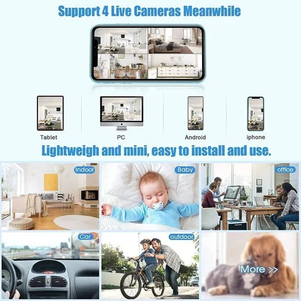 Draadloze Mini Beveiligingscamera met Magnetische Bevestiging en Live Audio-Video Feed voor Binnen en Buiten