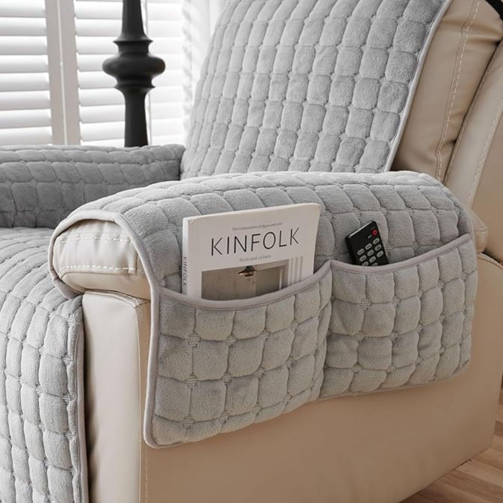 Gequilte Relaxfauteuil Hoes met Opbergzak - Microvezel Beschermhoes voor Recliner Stoel