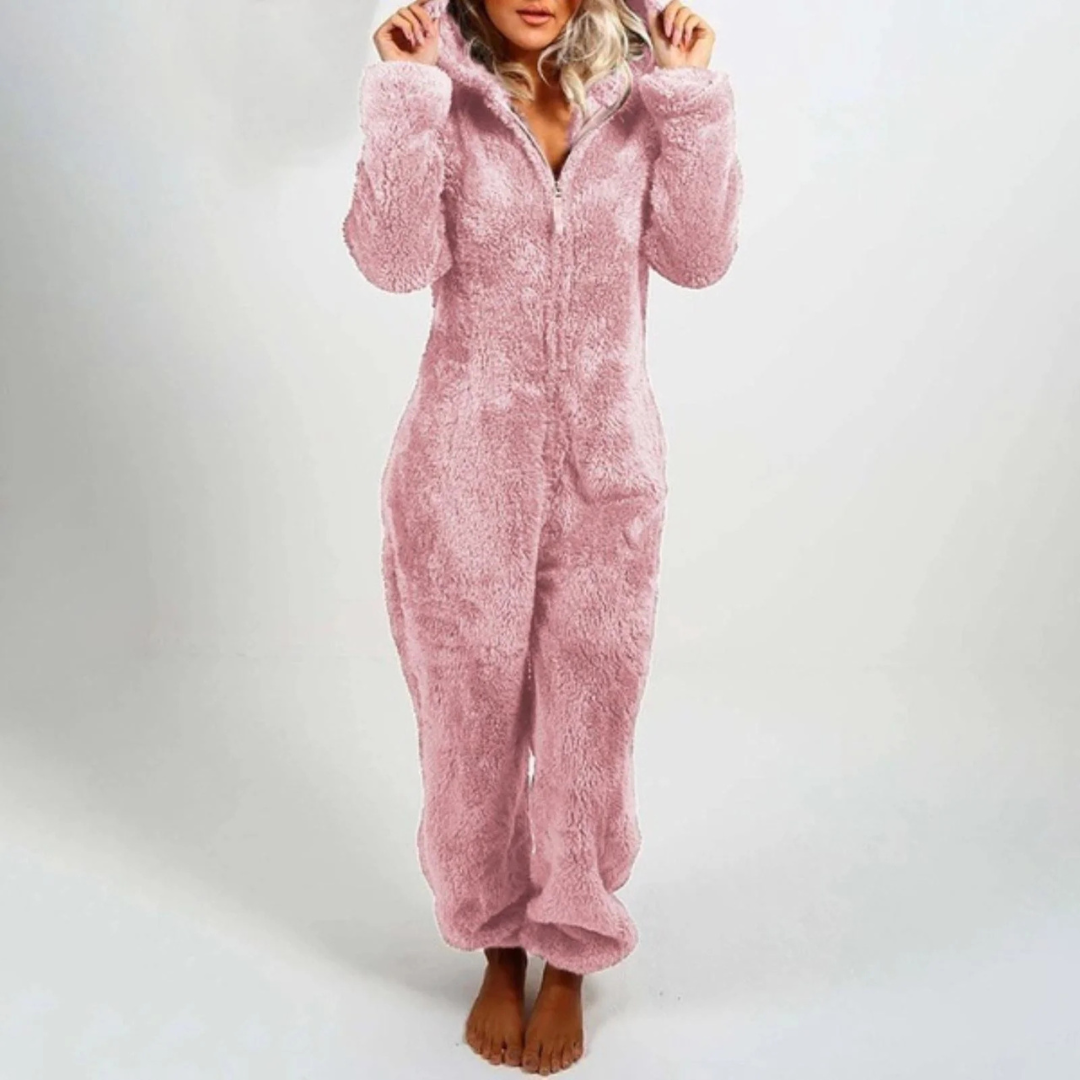 Fleece Onesie Dames met Rits Huispak Eendelig Warme Nachtkleding Loungewear voor Koude Avonden Thuis Relaxen