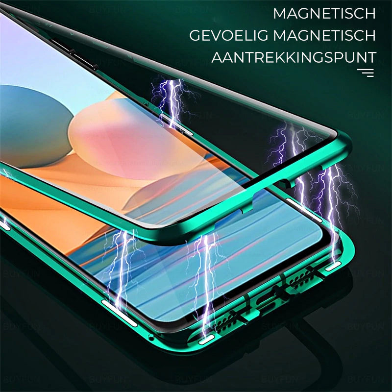 Magnetische Telefoonhoes Gehard Glas Dubbelzijdig voor Samsung | Volledige Bescherming Metalen Frame