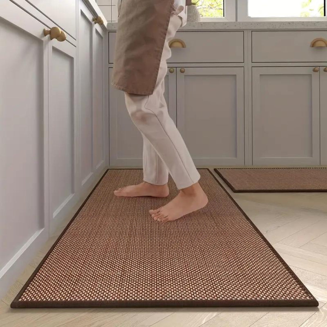 Ergonomische Keukenmatten Set van 2 Stuks Antislip Vloermat Beige 45x120 en 45x70 cm Comfort Stamat Koken