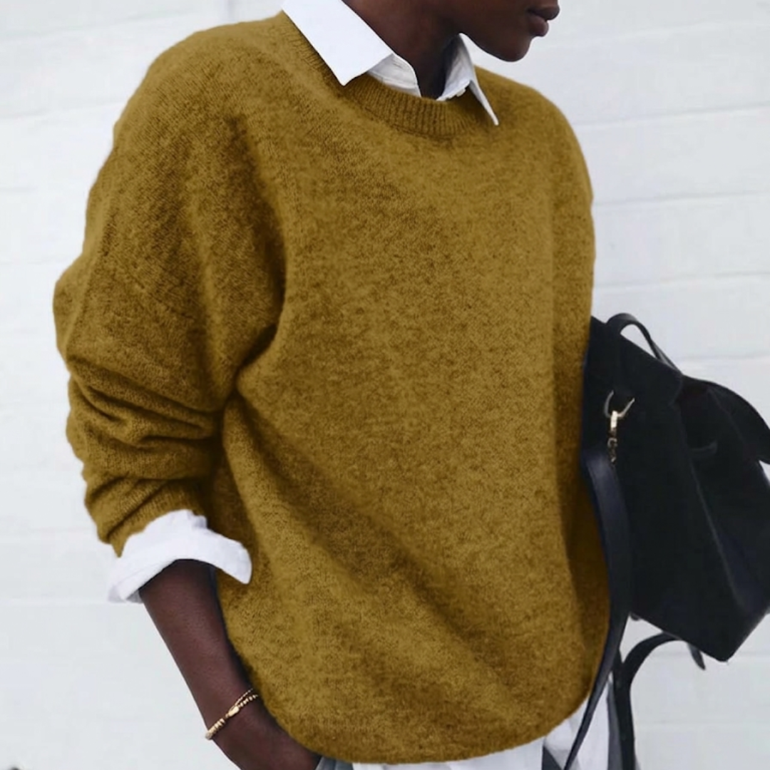 Gebreide Damestrui Polyester Losse Pasvorm Lange Mouw Ronde Hals Veelzijdig Casual Elegant Comfortabel