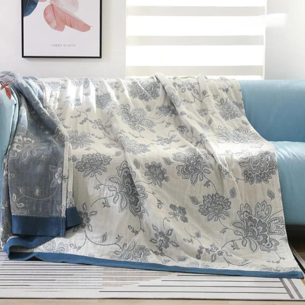 Floral Dream Comfort Deken - Lichtgewicht Katoenen Gaas Zomerdeken met Jacquard Bloemenpatroon - Seizoensgebonden Plaid voor Bed & Bank