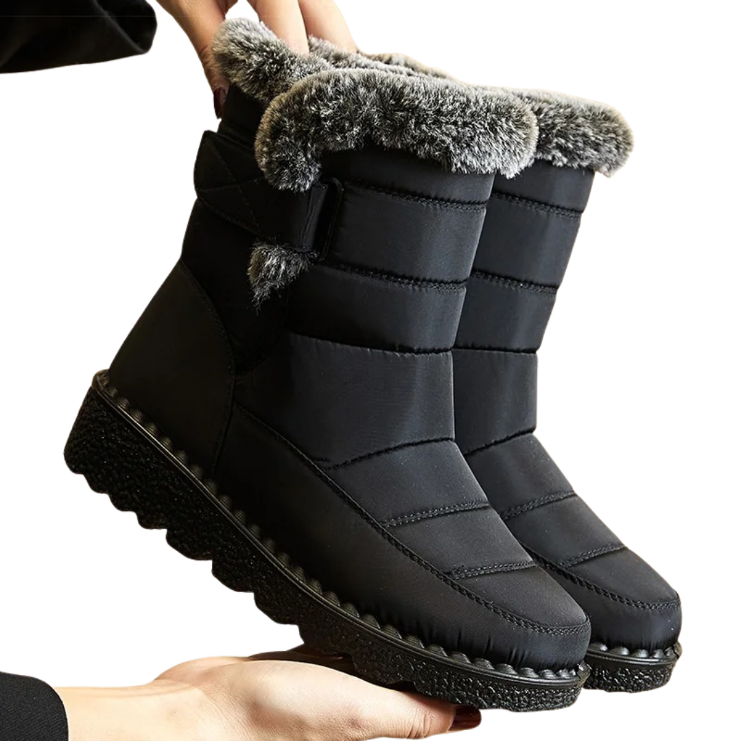 Waterdichte Dames Winterlaarzen met Klittenband Warme Gevoerde Antislip Snowboots Comfortabel Winterschoeisel