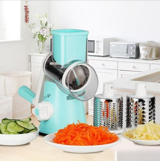 Roterende Keukenrasp met 3 Messen - Handmatige Multifunctionele Groentesnijder en Kaasrasp voor Salade, Gebak en Pasta