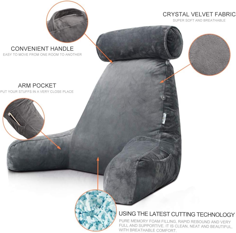 Ergonomisch Leeskussen met Armleuningen 75x45cm Fluweel Verstelbaar Bed Bank Rugsteun Comfort Ontspanning