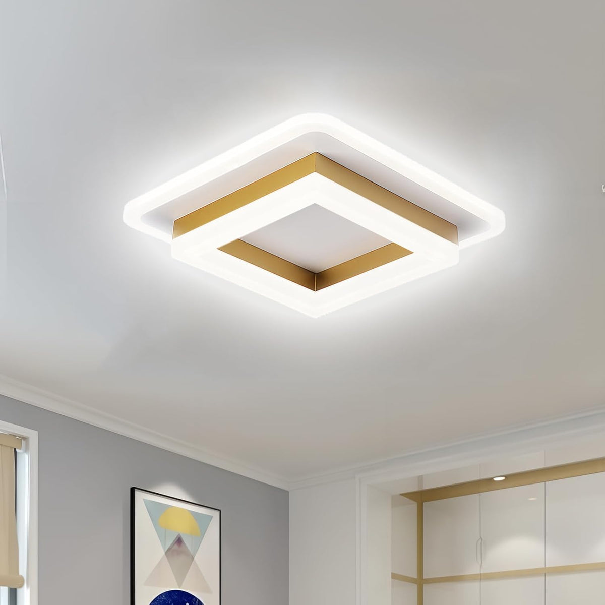 Vierkante LED Plafondlamp 1920 Lumen Zwart Wit Slaapkamer Hal Woonkamer Moderne Plafonnière Geometrisch Design Verlichting Binnen