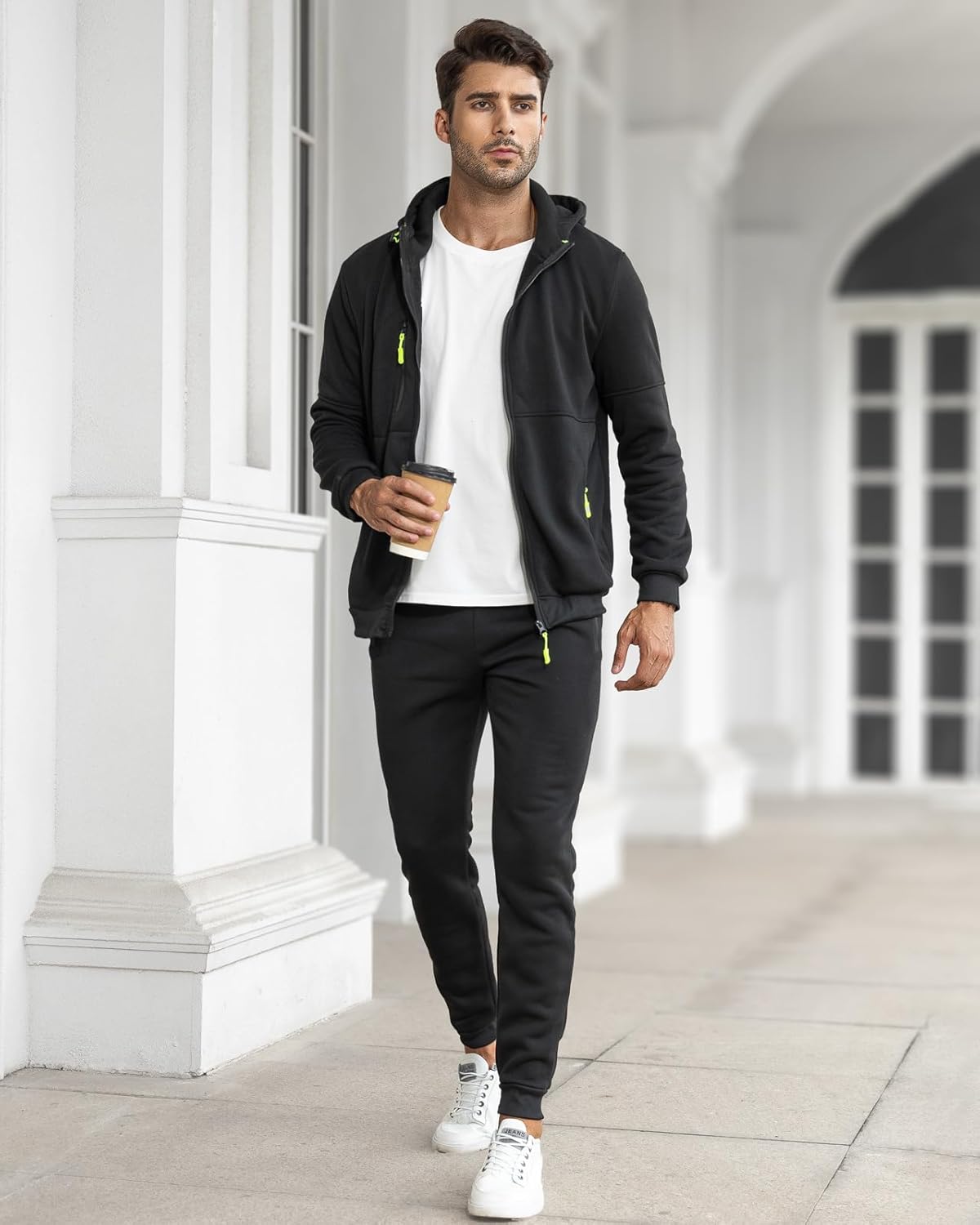 Heren Trainingspak Set met Pullover en Broek Elastisch Ademend Sportkleding Loungewear Zwart Grijs Comfort
