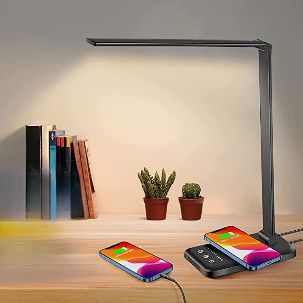 Dimbare LED Bureaulamp met Oplaadpoort 5 Lichtstanden Touch Bediening Flexibele Verstelbare Tafellamp