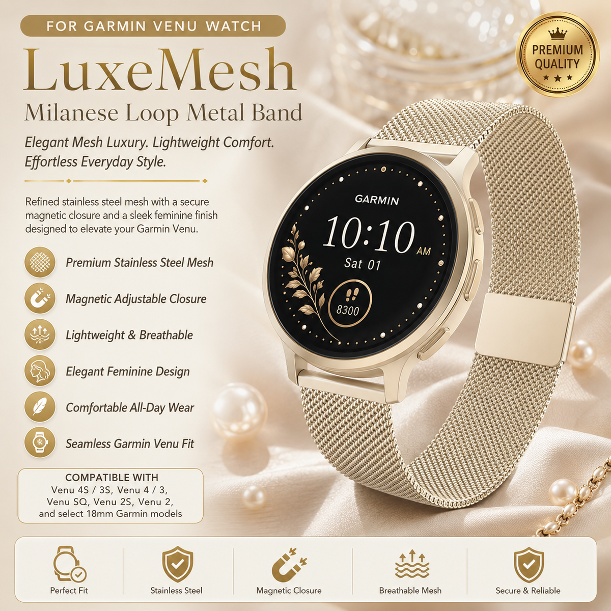 Milanese Mesh Horlogeband Roestvrij Staal Quick-Release Verstelbaar Polsband Smartwatch Accessoire Stijlvol