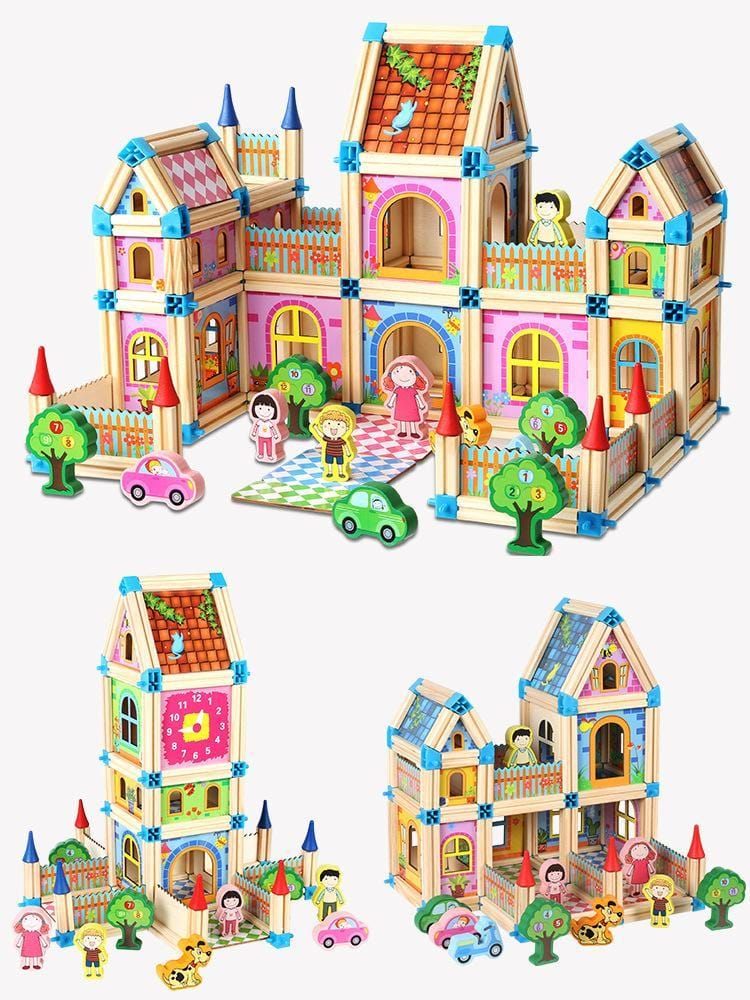 Houten Poppenhuis Bouwset Zelfbouw Kinderspeelgoed 268-298 Onderdelen Educatief Creatief Fantasiespel
