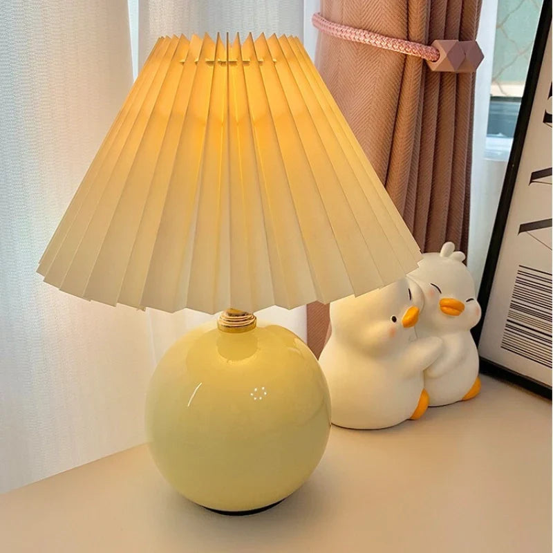 Keramische Tafellamp met Plooikap - Japanse Stijl Verlichting Wit Roze Beige voor Slaapkamer Woonkamer Bureau