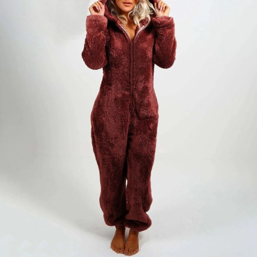 Fleece Onesie Dames met Rits Huispak Eendelig Warme Nachtkleding Loungewear voor Koude Avonden Thuis Relaxen