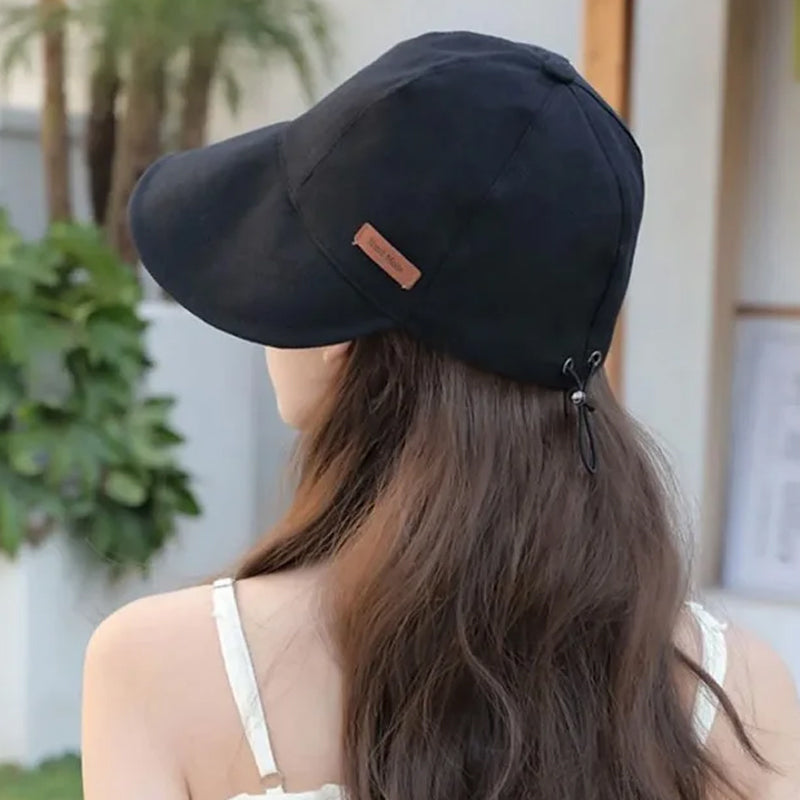 Verstelbare Dames Zonnehoed Katoen UV-Beschermend Luchtig Opvouwbaar Strand Outdoor Zomerhoed Zwart Reizen