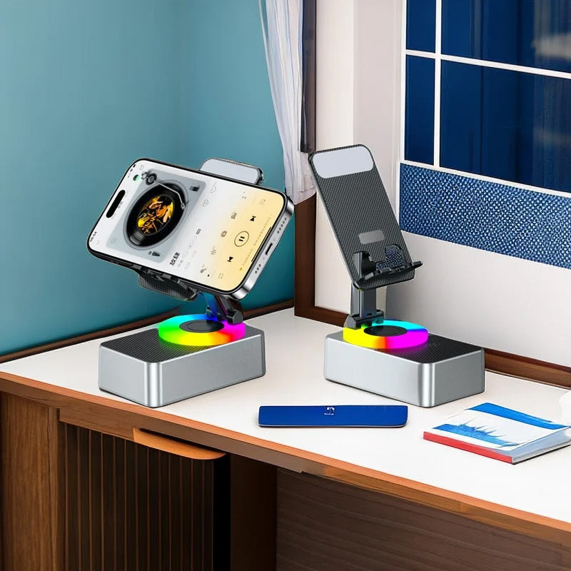 Multifunctionele Telefoonhouder met Bluetooth Speaker Draadloos Geluid 360° Draaibaar Verstelbaar Smartphone