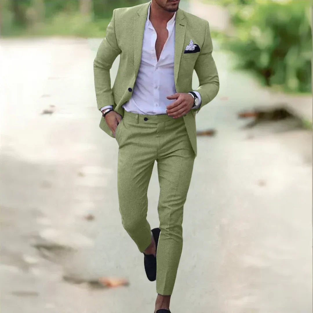 Tweedelig Linnen Herenkostuum Slim Fit Zomer Bruiloft Business Comfortabel Ademend 70% Linnen 30% Katoen