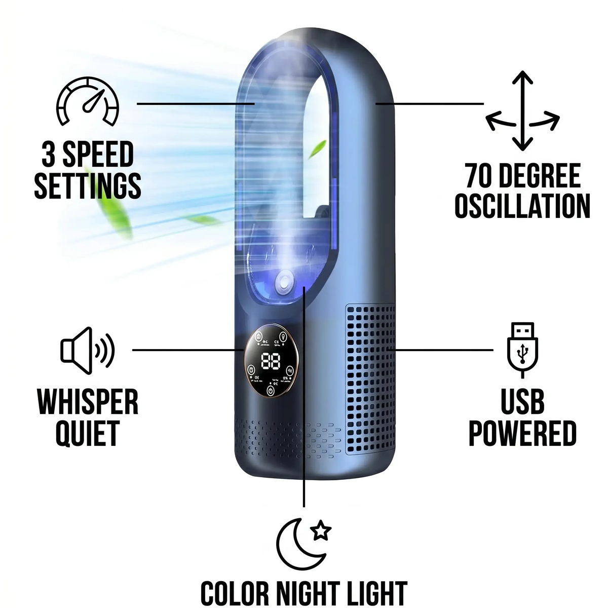 Draagbare Stil Aircooler zonder Bladeren USB - Compacte Tafelventilator voor Thuis & Kantoor - 6 Snelheden - Watertank 100ml