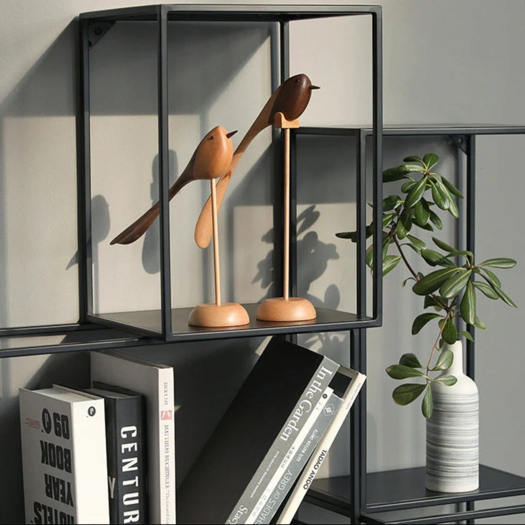 Houten Vogelsculpturen Set van 2 Stuks Scandinavisch Design Decoratief Roodhouten Interieurobject Woonkamer